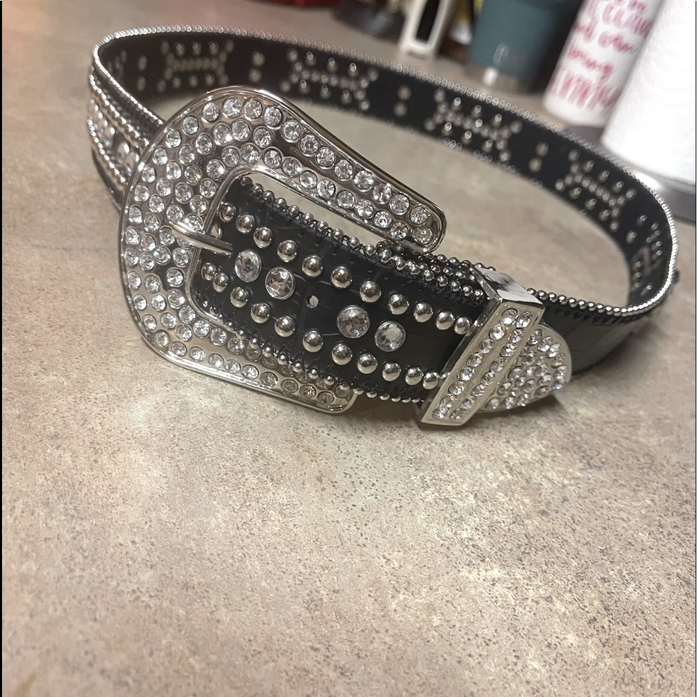 Genuine Leather Black & Rhinestone Cowgirl Belt